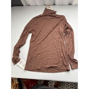 Blank Ribbed Turtleneck Top - Long Sleeve, Coffee Brown, Fitted - Size S